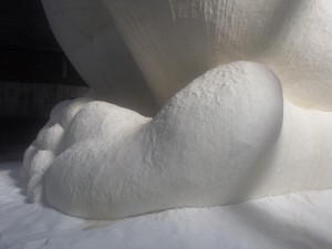 Close-up of the foot of the main sculpture in the Kara Walker exhibit "A Subtlety, or the Marvelous Sugar Baby". Photo by Dána-Ain Davis. 