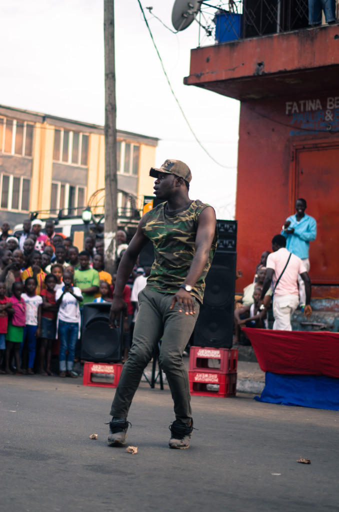 Dancing to rap for the crowds in Monrovia, Liberia. Photo by Ingrid Gercama. 