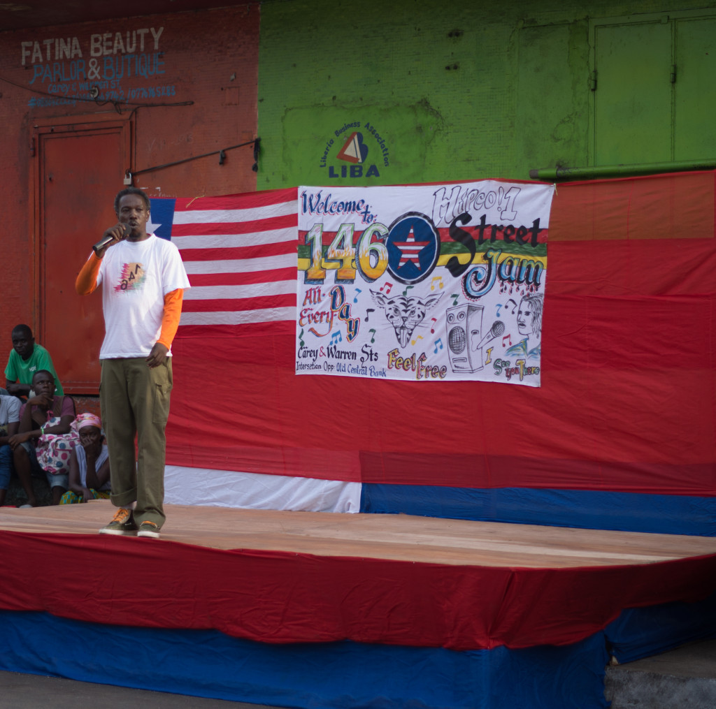 A Liberian rapper performs in Monrovia. Photo by Ingrid Gercama.