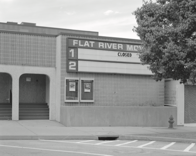 Figure 3. Flat River Movies on Main Street in downtown Park Hills, Missouri. Like many local businesses in the region, the theater has not been able to keep its doors open. More than 20 percent of the population in this region live below the poverty line; unemployment spiked to ten percent in February 2014. Residents frequently voiced concern about a lack of living-wage jobs in the area.